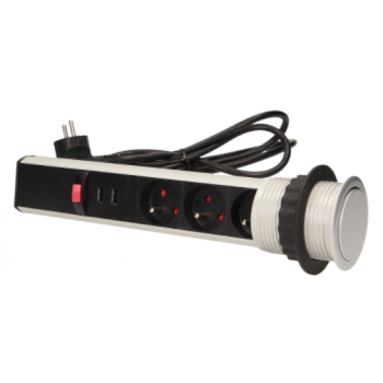 GNIAZDO MEBLOWE WPUSZCZANE W BLAT ORNO OR-AE-1349 3x2P+Z USB